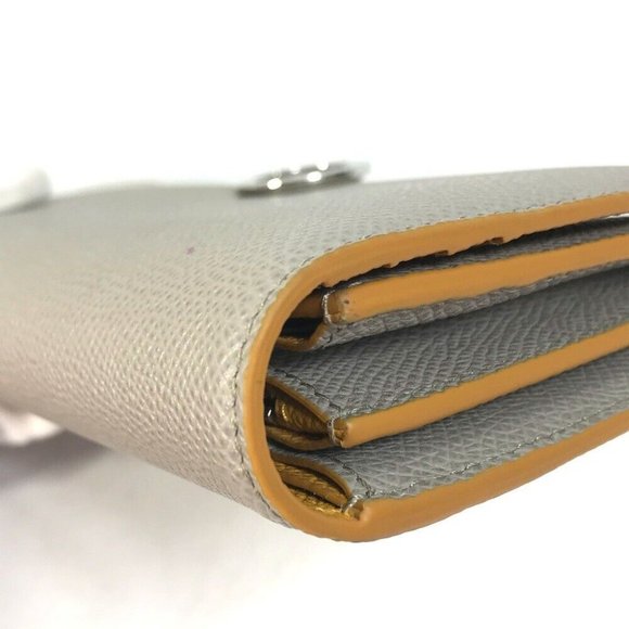 BVLGARI Logo clip Two fold Folded wallet Leather Gray x Yellow - Picture 7 of 13